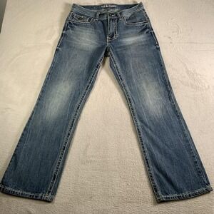Axe & Crown Jeans Mens 31x30 Blue Slim Boot Bootcut Embroidered Thick Stitch